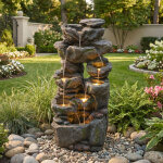 Fontaine de jardin avec �clairage led ? rev�tement pierre artificielle, pompe � eau, jeu d?eau pour ext�rieur ...