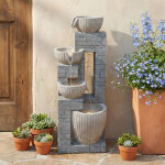 Fontaine de jardin led 31, 5x29x80 cm effet pierre, r�sine grise, pompe 355 l / h, pour terrasse et balcon ...