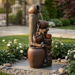 Fontaine de jardin avec pompe � eau et �clairage led, aspect pierre naturelle, r�sine marron pour ext�rieur ...