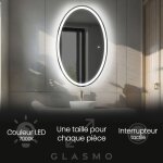 Foram - miroir led lumineux 50x70 cm vivian - vertical ovale de salle de bain mural avec �clairage blanc ...