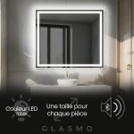 Foram - miroir led lumineux 80x80 cm bella - carr rectangulaire de salle de bain mural avec clairage ...