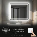Foram - miroir led lumineux 90x70 cm siena - horizontal arrondi de salle de bain mural avec clairage ...