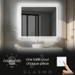 Foram - miroir salle de bain led 150x100 cm aurora - horizontal rectangulaire miroir mural avec �clairage ...