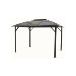 Habrita - foresta - gloriette 4 pentes en aluminium avec rideaux gris anthracite - gl3630al Habrita - foresta - gloriette 4 pentes en aluminium avec rideaux gris anthracite - gl3630al