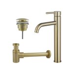 Fortifura calvi kit mitigeur lavabo - robinet rehauss� - bonde clic clac - siphon design bas - pvd laiton ...
