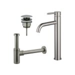 Fortifura calvi kit mitigeur lavabo - robinet rehauss - bonde clic clac - siphon design - pvd inox bross ...