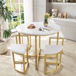 Fortuna lai - ensemble table avec 4 chaises, plateau ronde en mdf, cadre en fer plaqu� or, chaise en ...