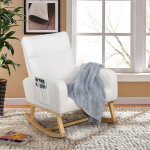 Fortuna lai - fauteuil � bascule, rocking chair avec accoudoirs et dossier, pieds en bois, style scandinave, ...