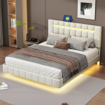 Fortuna lai - lit adulte 160x200cm - cadre de lit flottant avec lampes led - lit double plat avec sommier ...