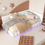 Fortuna lai ? lit double 140x200cm avec �clairage led ? prise usb ? structure en mdf et peluche ? sommier ...