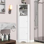 Meuble de salle de bain sur pied, armoire d'angle avec 2 compartiments de rangement, avec étagère réglable, ... Meuble de salle de bain sur pied, armoire d'angle avec 2 compartiments de rangement, avec étagère réglable, ...