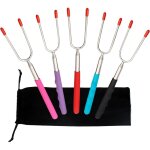 Fourchettes � barbecue, 5 fourchettes � barbecue r�tractables brochettes � barbecue de 34 po avec poign�es ...
