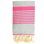 La maison d'amelie - fouta 100x200 gris rayures rose fluo - 100% coton - franges