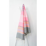 La maison d'amelie - fouta 100x200 gris, bleu, rose fluo, jaune - 100% coton - franges