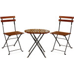 Avolio bistro - ensemble de jardin avec petite table et 2 chaises pliantes en acier et bois avec finition ...
