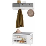 Frg282 - w + fsr105 - w meuble d'entre ensemble portemanteau mural 3 tiroirs + banc de rangement avec ...