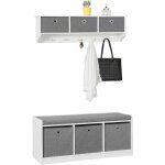 Frg282 - w + fsr65 - dg meuble d'entre ensemble portemanteau mural 3 tiroirs + banc de rangement avec ...