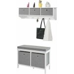 Frg282 - w + fsr81 - hg meuble d'entre ensemble portemanteau mural 3 tiroirs + banc de rangement avec ...