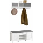 Frg282 - w + fsr83 - w meuble d'entre ensemble portemanteau mural 3 tiroirs + banc de rangement avec ...