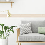 Frise adh�sive 15x300 cm, points blancs sur fond cr�me beige uni, d�coration murale int�rieure.