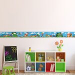 Frise adh�sive d�corative pour chambre d'enfant, petit train et animaux volants, 15 cm x 300 cm. autocollante ...