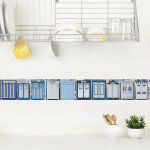 Plage - frise autocollante d�corative th�me mer, cabines s bleues et blanches, 15x300 cm, collection ...