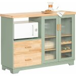 Buffet de cuisine, meuble micro - ondes avec 2 portes vitr�es, 2 tiroirs, �tag�res et rangement bouteilles, ...
