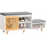 Banc de rangement à chaussures avec coussin rembourré ? 1 porte coulissante, 3 compartiments, pieds en ... Banc de rangement à chaussures avec coussin rembourré ? 1 porte coulissante, 3 compartiments, pieds en ...