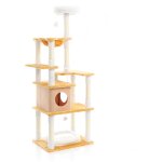 Fudajo - arbre � chat blanc / brun 164cm poste de grattage avec du sisal, une niche / maison � chats