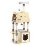Fudajo - arbre à chat bois gris 126cm griffoir maisonnette hamac balle jeu ludique animal domestique Fudajo - arbre à chat bois gris 126cm griffoir maisonnette hamac balle jeu ludique animal domestique