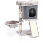 Fudajo - arbre  chat gris sisal 71, 5cm poste de grattage grattoir maisonnette zone de couchage balle ...