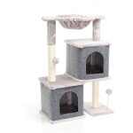 Fudajo arbre  chat gris sisal 81cm poste de grattage avec 2 niches arbre  2 maisonnettes flines