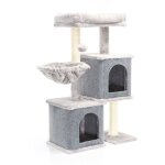 Fudajo - arbre  chat gris sisal 89, 5cm poste de grattage avec 2 niches arbre  2 maisonnettes flines ...