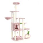 Arbre  chat - 162 cm de haut - design ludique  cerise  - meuble grattage flin peluche - couleur rose ...