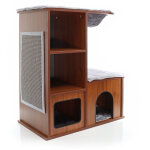 Fudajo - cabane de jeu design bois brun fonc� pour chats arbre de grattage avec coussin de repos sisal ...