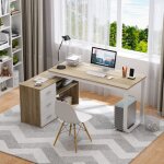 140cm grand bureau en forme de l avec classeur de 105cm, bureau d'angle informatique avec 3 tiroirs et ...