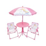 Fun house - mobilier de jardin salon de jardin licorne : table h. 46 x 46 cm, 2 chaises pliantes, parasol ...