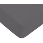 Future home - drap housse en coton 57 fils uni bonnet 25cm zinc 90x200cm