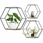 Gabrielle - lot de 3 �tag�res murales hexagonales en m�tal et bois - pour �tag�re de cuisine, salle de ...