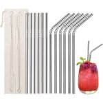 Galozzoit - 12 pi�ces. pailles en acier inoxydable, pailles en m�tal r�utilisables avec 2 brosses de ...