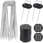 Galozzoit - 40pcs piquets de jardin en u avec 40 rondelles piquet fixation toile paillage piquets en ...