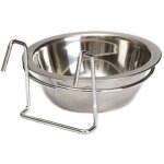 Gamelle 16 cm avec crochet surlev pour chien, chat, oiseaux, eau en acier antidrapant