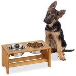 Gamelle pour chiens et chats, avec support en bambou, station d'alimentation, 2 bols en acier inoxydable, ...