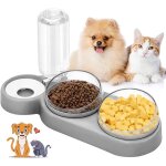 Gamelles doubles pour chat, double gamelle chat sur�lev�e, bol s�paration sec humide, inclinable � 15� ...