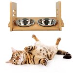 Skecten - gamelles sur�lev�e pour chat et chien personnalis�e en bambou avec 2 bol en inox
