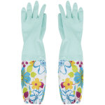 Gants de vaisselle en velours fleuris verts - chaleureux et �l�gants pour m�nage