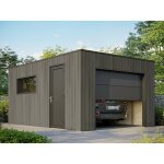 Direct abris - garage composite silverstone - bardage couleur ardoise - surface : 20m2 - porte sectionnelle ...