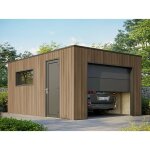 Direct abris - garage composite silverstone - bardage couleur teck / teak - surface : 20m2 - porte sectionnell ...