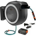 Gardena - d�vidoir automatique mural sur batterie powerroll xl. tuyau 35m. blanc. kit complet avec batterie. ...