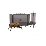 Garniture de cheminée en fer forgé roccaraso avec pare - étincelles + poêle à bois + porte - outils - ... Garniture de cheminée en fer forgé roccaraso avec pare - étincelles + poêle à bois + porte - outils - ...